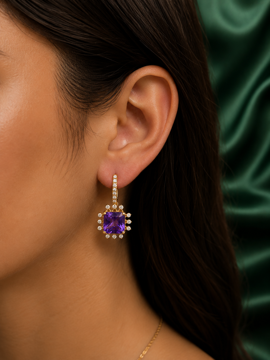 Golden Amethyst Hoop Drop Earrings - 2